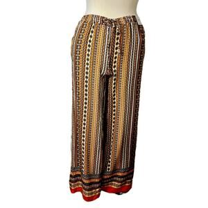 Love Wish Maternity Pants Wide Leg Palazzo Drawstring Waist Orange Multi Size XL